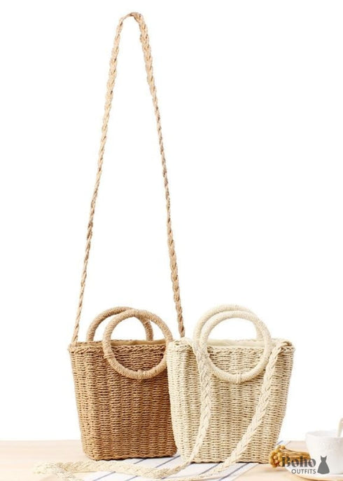 Bolso tipo cubo de paja trenzada Kinsley